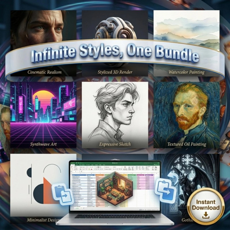 1,000,000 AI Art Prompts Digital Download | Excel Library for AI Image Generation