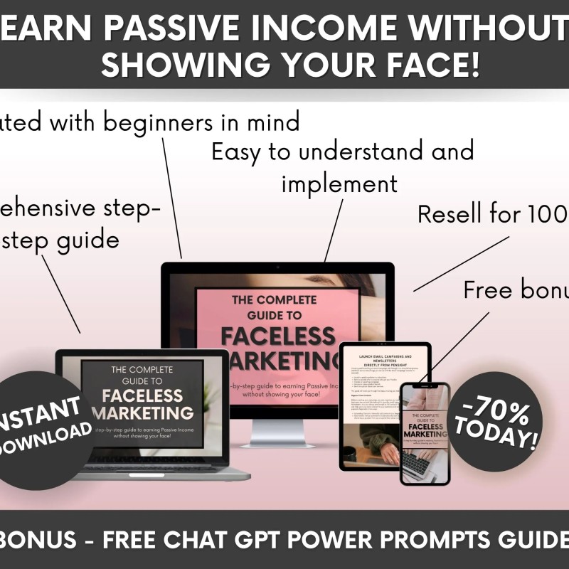 Faceless Digital Marketing Guide MRR PLR | 77 Page Done For You Ebook for Passive Income
