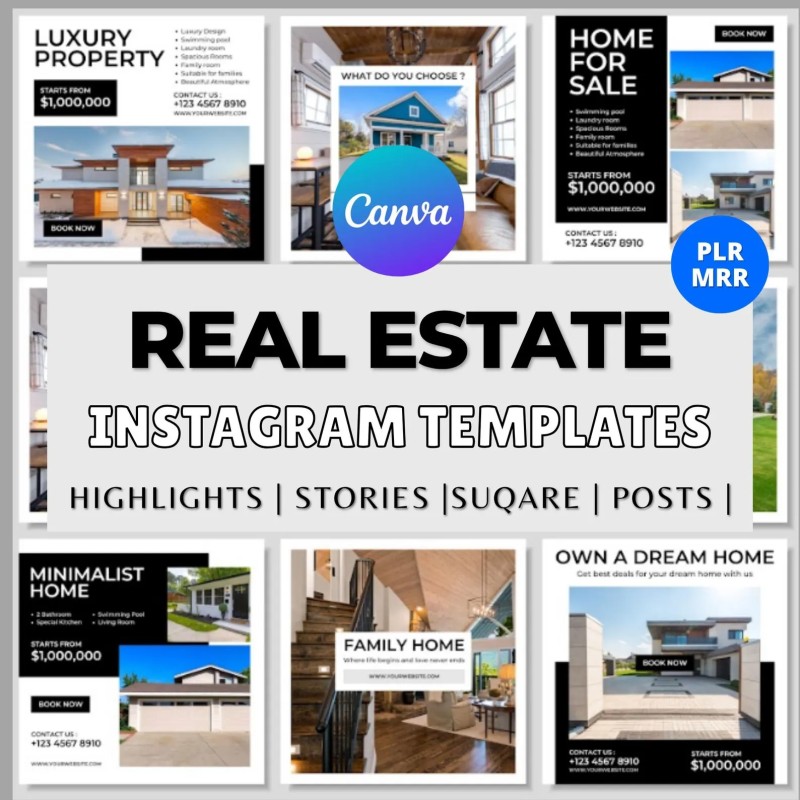 55,000+ Canva Instagram Templates Social Media Kit | PLR & MRR Rights | Resellable Digital Products for Social Media Sellers