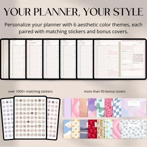 Digital Planner Undated, iPad & Android Planner, GoodNotes Calendar, Daily Weekly Monthly Journal with Stickers, iPad Planner for 2025 2026