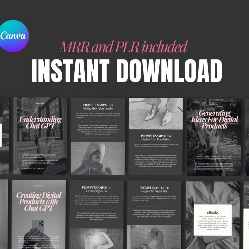 Create Digital Products with ChatGPT  AI eBook for Product Ideas & Strategy  Editable pdf + Canva Crash Course  PLR MRR Included