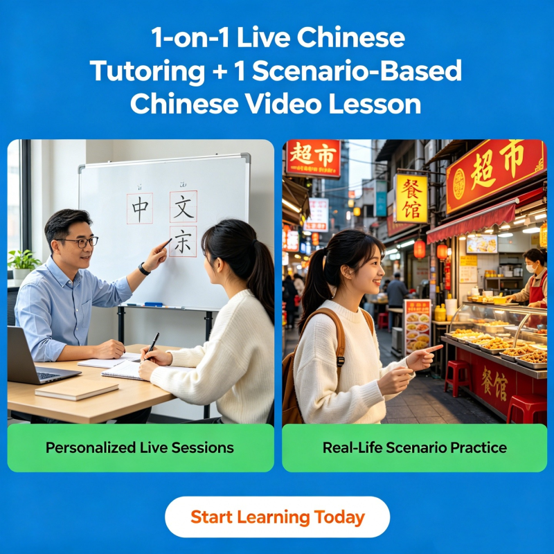 1-on-1 Live Chinese Tutoring + 1 Scenario-Based Chinese Video Lesson - $19.9/Hour Mandarin Speaking Practice for Beginners